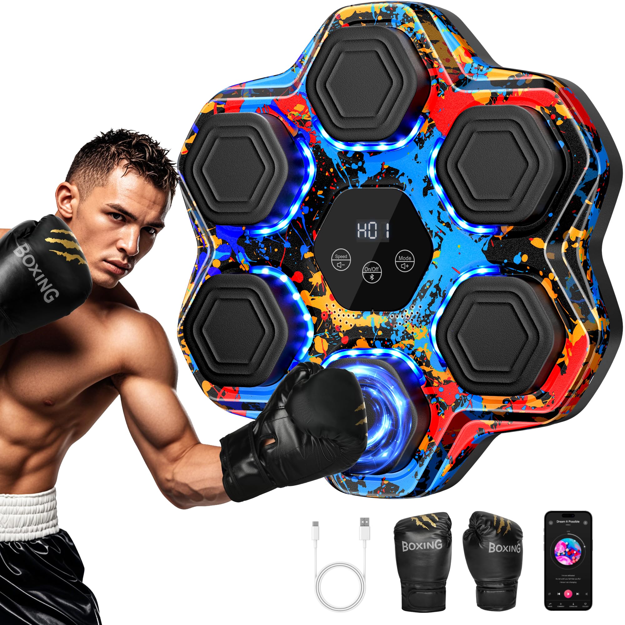 Photo 1 of ***FACTORY SEALED**  Music Boxing Machine, Smart Bluetooth Boxing Machine with Gloves, Wall Mounted Music Punching Trainer for Kids Adult, LED Electronic Boxing Workout Target with 9 Modes & 9 Speeds