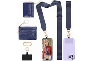 LOUXIFENG Clip and Go Strap for Phone with Wallet Crossbody for Women Cell Phone Lanyard for Phones Case Cross Body Phone String with Zipper Leather Pouch Adjustable Phone Chain Cellphone Holder Badge