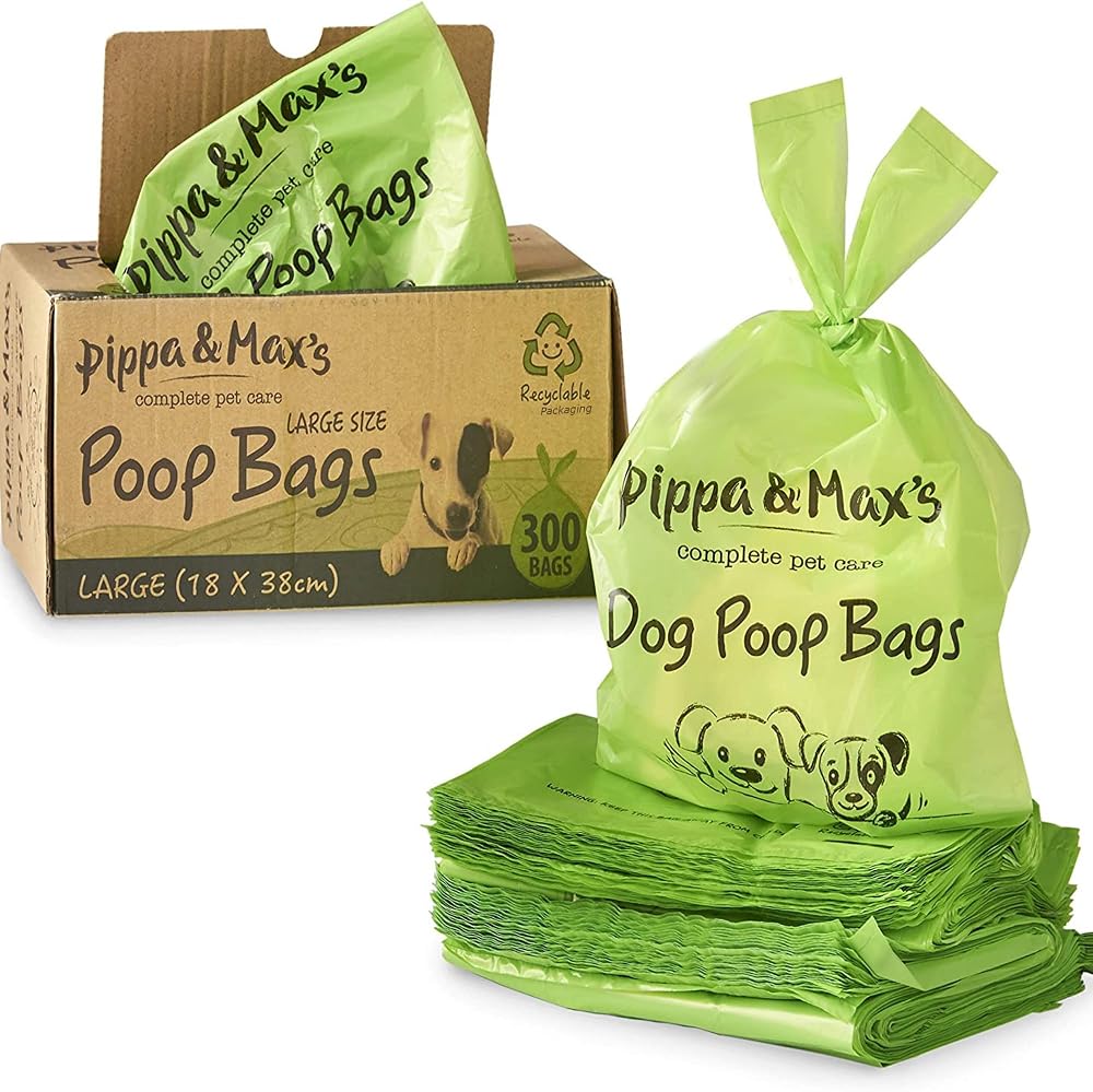 Pippa & Max Dog Poo Bags 300 Count Heavy-Duty Large 17x37 cm Easy-Tie