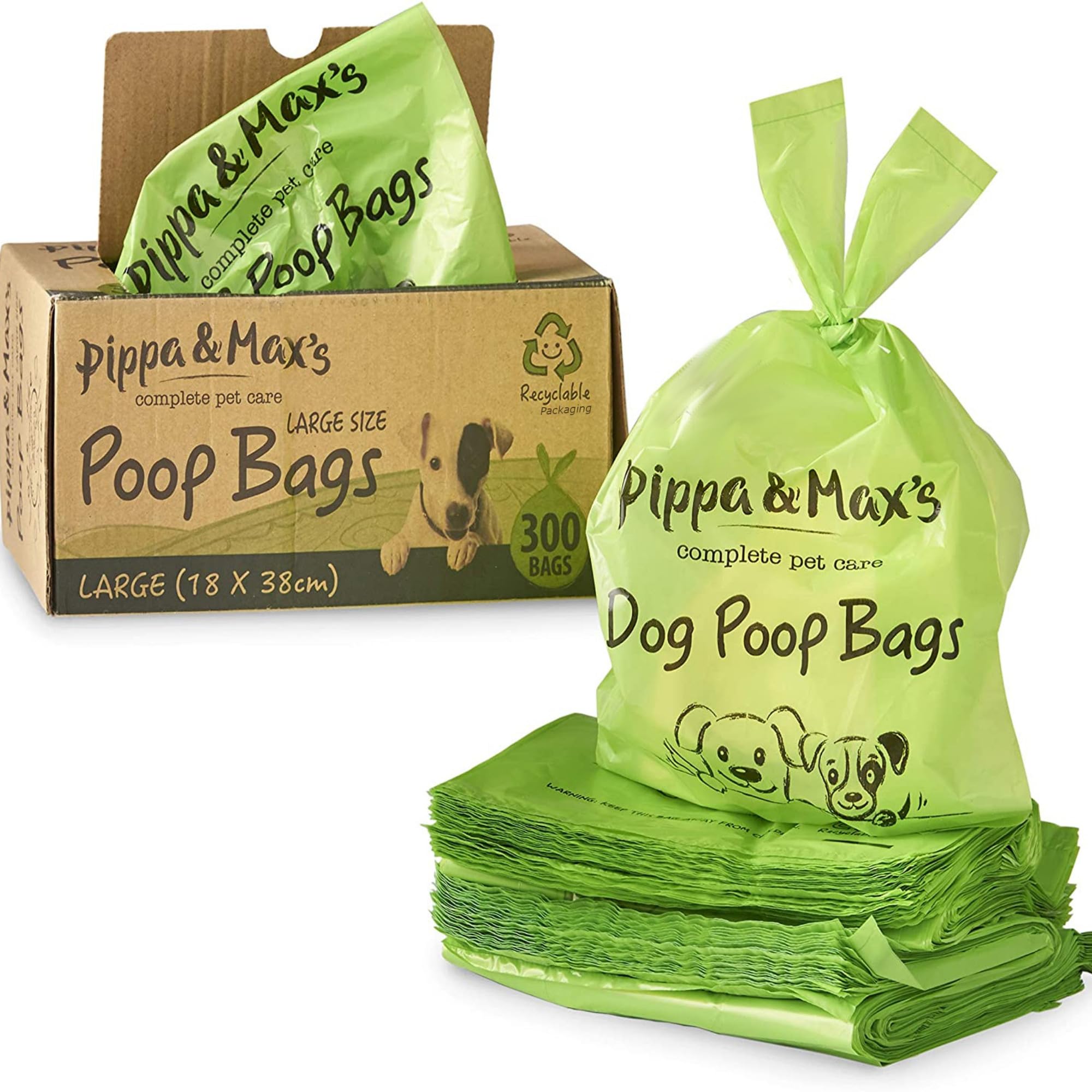 Pippa & Max Dog Poo Bags | Easy-Tie Handles, Heavy-Duty & Leak-Proof | Large Size for All Breeds | Pet Poop Cleanup | Pack of 300