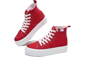 Obtaom High Top Platform Sneakers Women Mid Calf Play Canvas Shoes Washed Platform Skate Skateboard Shoe Casual Canvas Fashion Sneakers