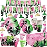 Pink and Green Party Decorations Plates and Napkins Tablecloth Happy Birthday Banner Disposable Tableware KITS fof Girls Birthday Party Supplies