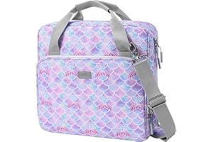 Losong 3 Ring Zipper Binder 3 Inch D-Ring, Binder with Zipper Shoulder Strap 700 Sheet Capacity & Multi-Pockets School and Office Organizer, Compatible with 13-Inch MacBook(Mermaid Scale)