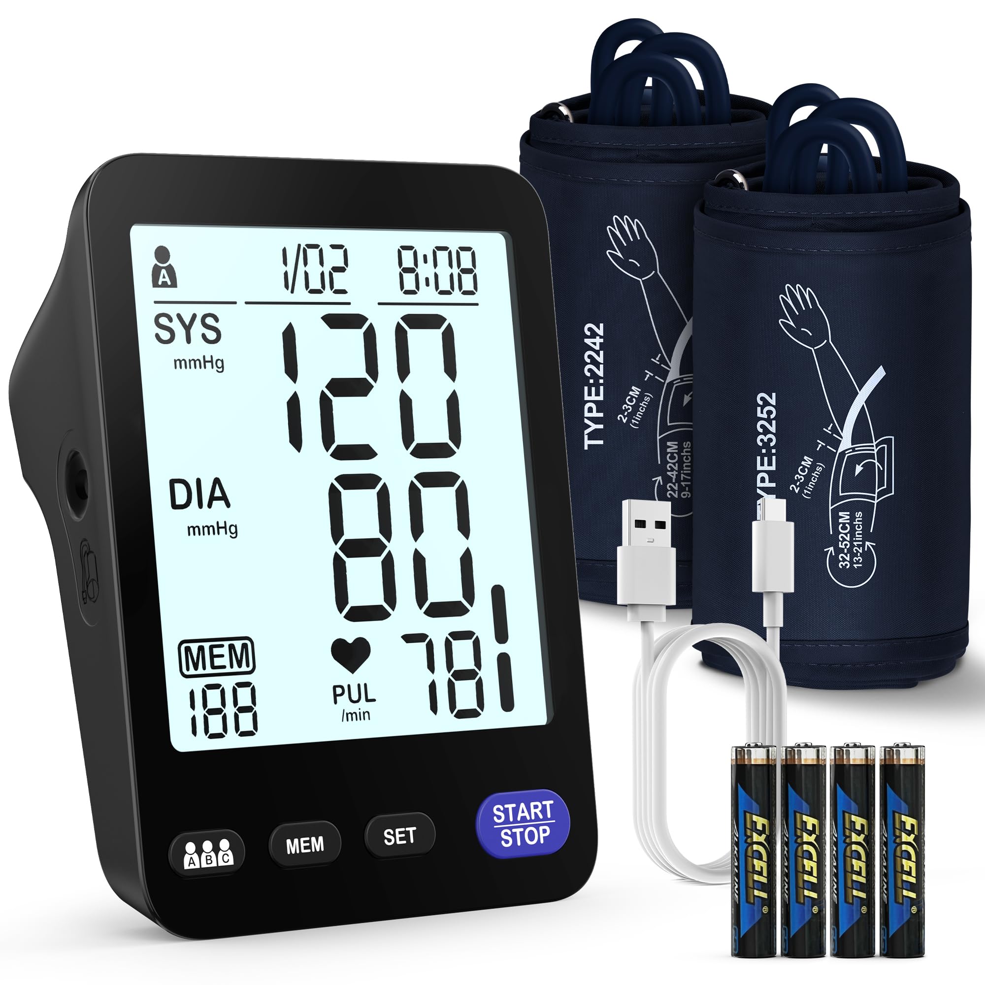 Photo 1 of Blood Pressure Machine for Home Use, 9"-17" & 13"-21", 2 Size Cuffs Included, Medium/Large & Extra Large XL BP Cuff, Accurate Automatic Digital Upper Arm BP Monitor, 5" Display, 3-User Mode, A01-BL