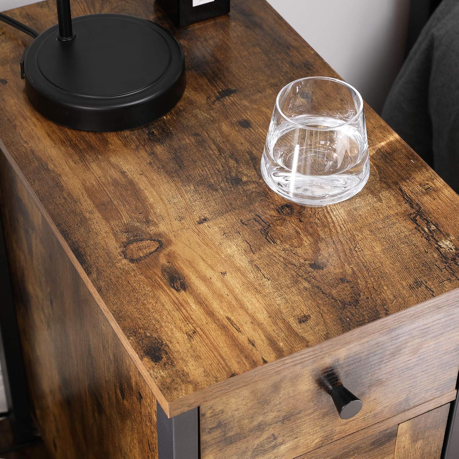 VASAGLE Narrow Side Table, End Table with Drawer, Shutter Door, Nightstand for Small Spaces, Living Room, Industrial Style, Rustic Brown and Black ULET066B01: Kitchen & Dining
