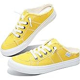 Obtaom Women Canvas Mules Memory Foam Clipper Fashion Sneakers Comfortable Slip-On Mule Backless Holiday Shoes