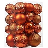 Christmas Ball Ornaments - 30pcs Shatterproof Christmas Ornaments Set Plastic Hanging Christmas Decorations for Xmas Tree Holiday Party Decor, 6 Styles in 4 Sizes (Orange)