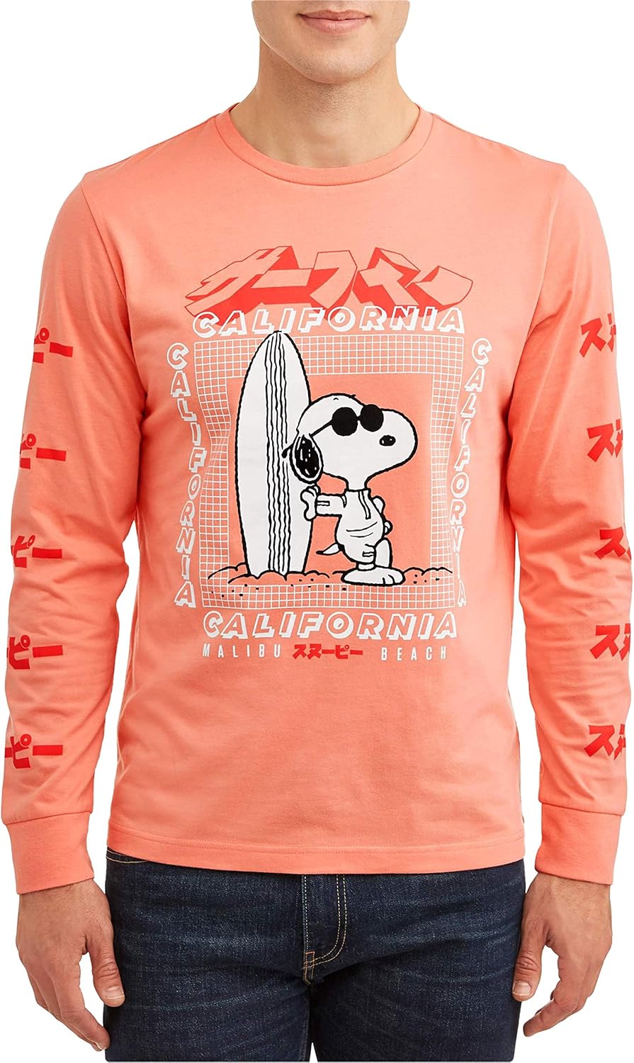 Amazon Com Snoopy Peanuts California Beach Surf Men S Long Sleeve Tee T Shirt Clothing