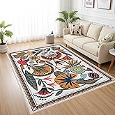 SREORN Midcentury Modern Rug - Egypt Floral Rug, Soft Non Slip Colorful Area Rug for Living Room Dining Farmhouse Home Office - Beige 5x7