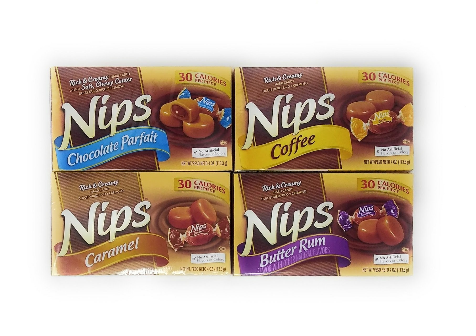 Nips Gourmet 4 Pack (4 Oz. Boxes)1 Each of Chocolate Parfait, Caramel