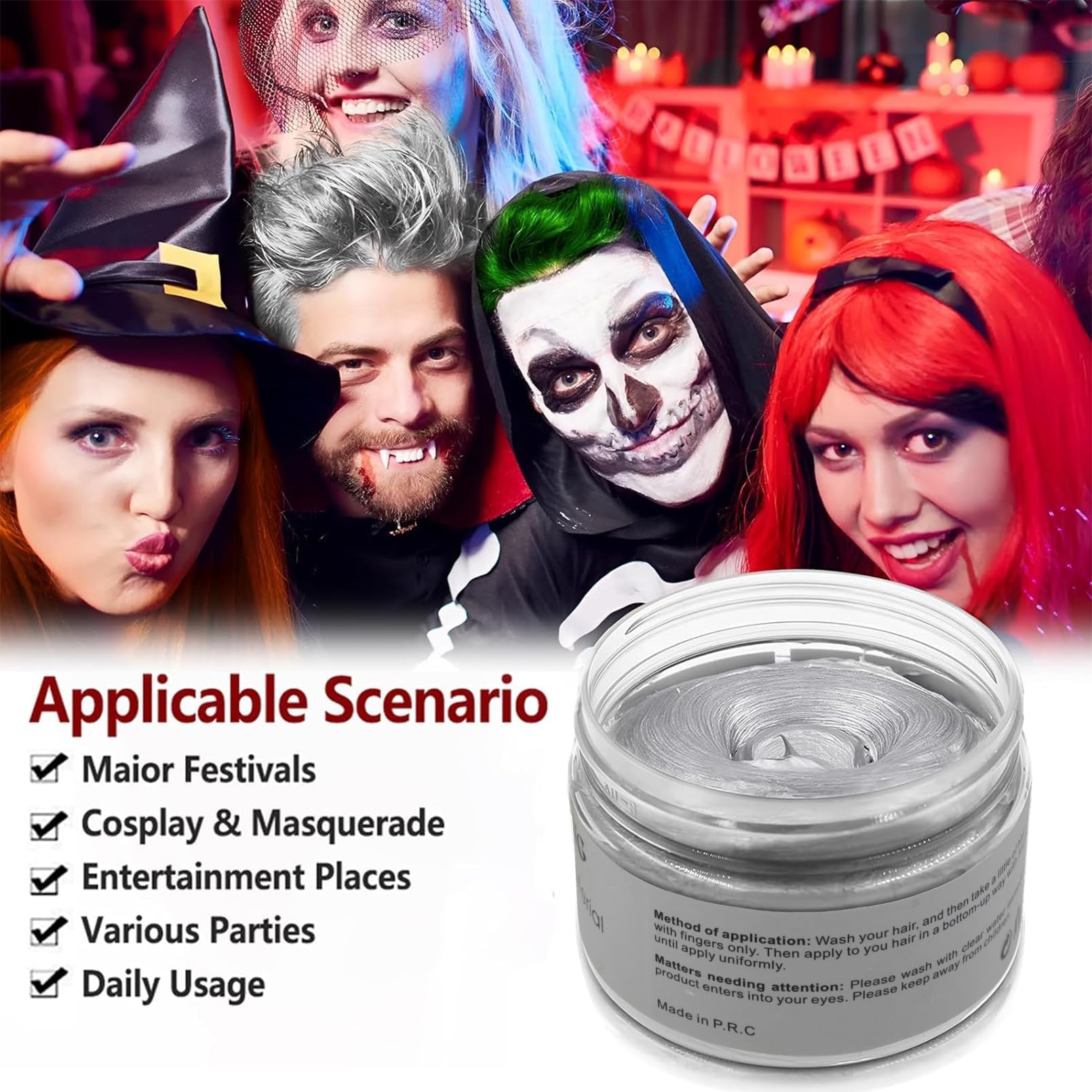 Sliver Gray Temporary Hair Color Wax -SOVONCARE Washable Hair Dye for Men & Women, All-Day Hold Disposable Hair Styling Clays for Party, Cosplay & Daily 4.23 oz