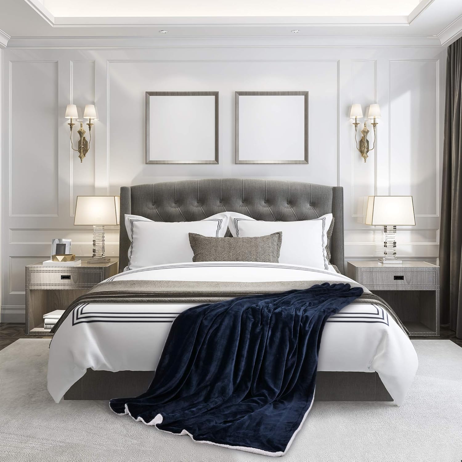 Glamvie Home Soft Reversible Sherpa Twin Size Blanket- Warm, Ultra-Plush, Dual-Sided Sherpa and Fleece Cover for Full or Twin Bed or Couch- Fluffy, Luxurious Faux-Sheepskin (60” x 80”) (Midnight Navy): Home & Kitchen