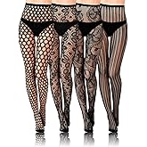 BOARDFEB 4 Pairs Tights Fishnet Stockings Floral Pantyhose Stockings Leggings Lace Tights for Women Girls Halloween