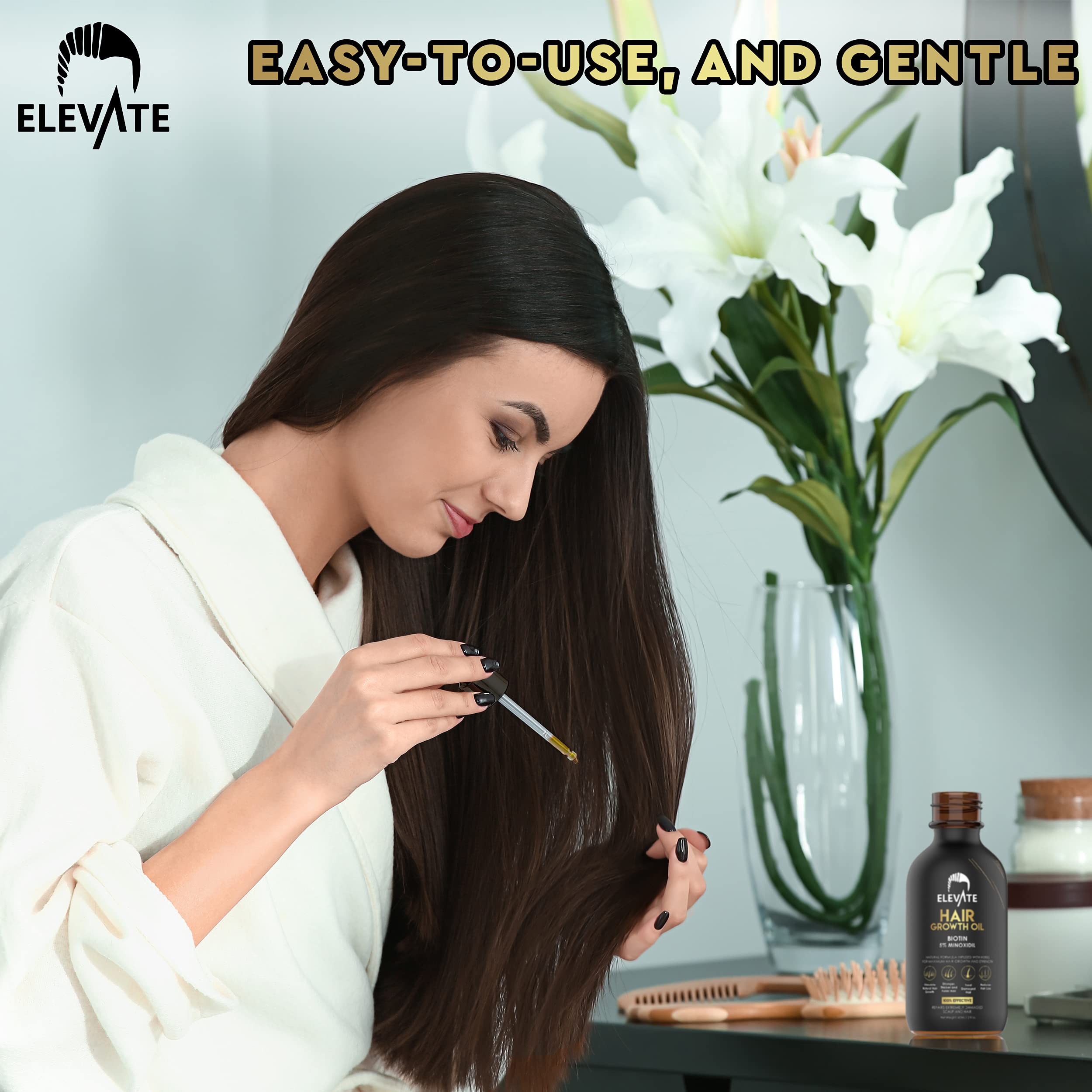 Elevate Hair Regrowth Treatment 5% Minoxidil Serum - Biotin Infused Growth Oil for Men & Women - Stop Thinning & Shedding - Restore Follicle Strength & Density for Fuller, Stronger, Healthier Hair 1oz