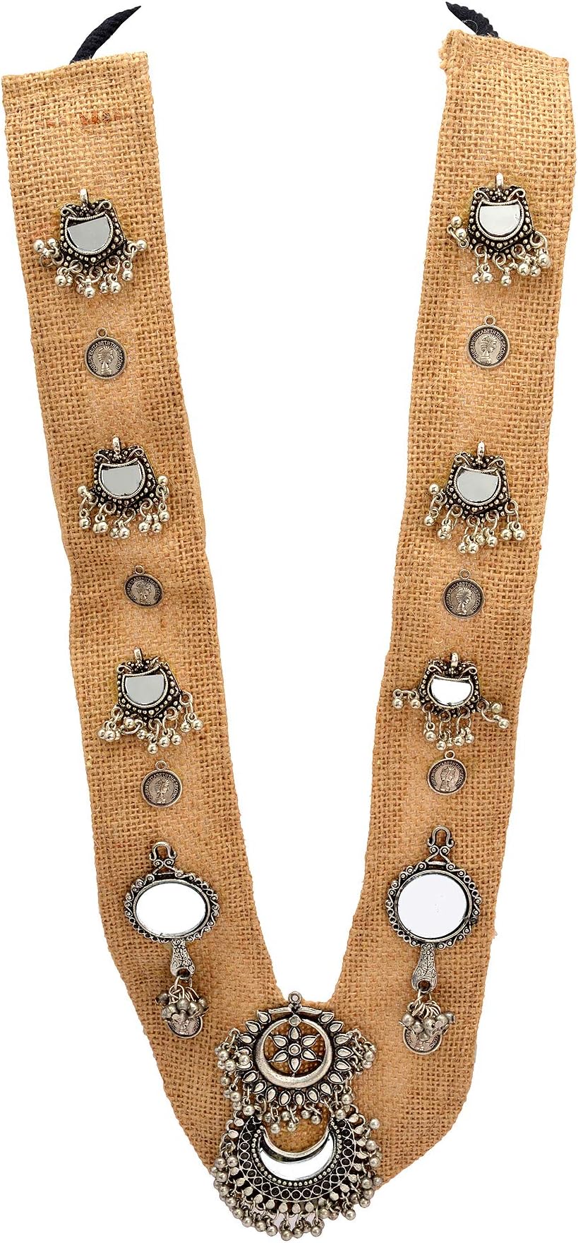Tibetan Beige Jute Strand Necklace German Silver Pendant Embellishment
