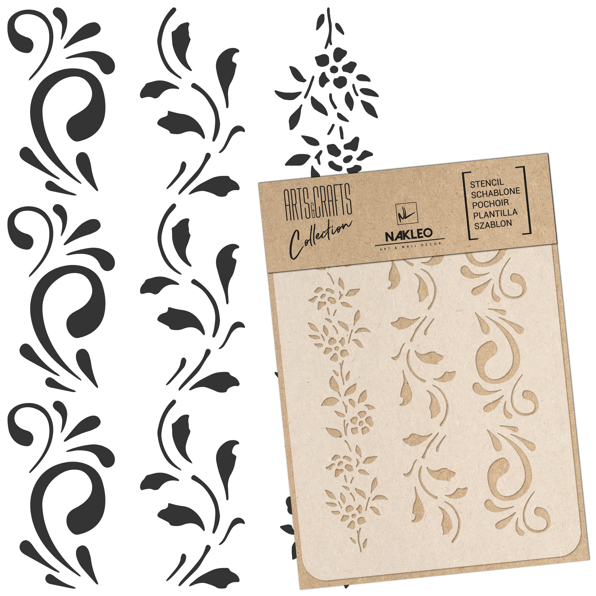 NAKLEO Painting Stencil for Crafts A4 21x30cm, Border Flower Plant Pattern, Reusable Plastic DIY & Scrapbooking Drawing Template, Decoupage Art Home Decor, Wall Wood Fabric Furniture