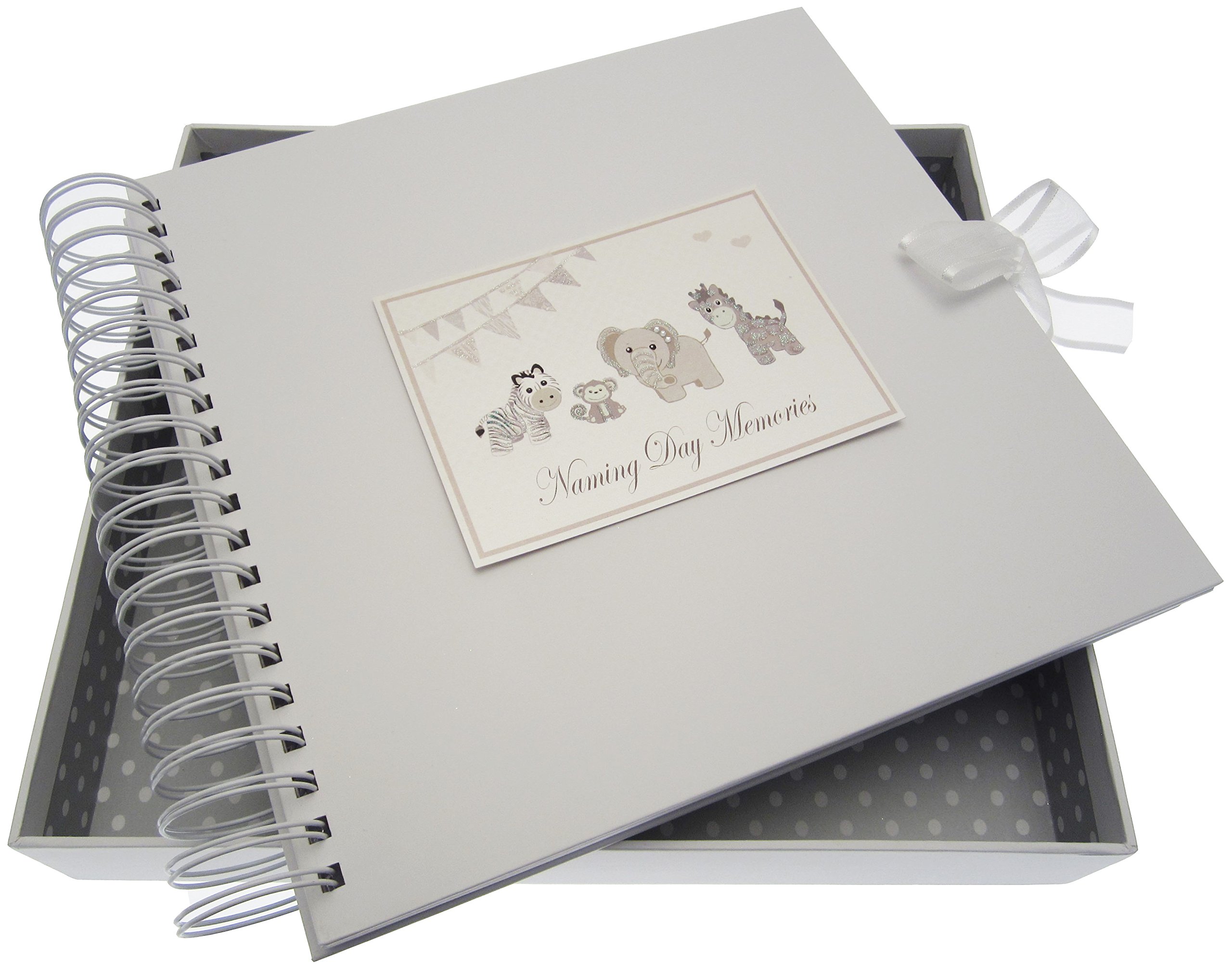 White Cotton Cards Silver Toys Naming Day Card and Memory Book