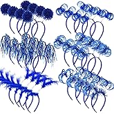 Censen 24 Pcs Pom Pom Headband Tinsel Wrapped Ponytail Head Bopper Costume Headwear Carnival Easter Party Accessory
