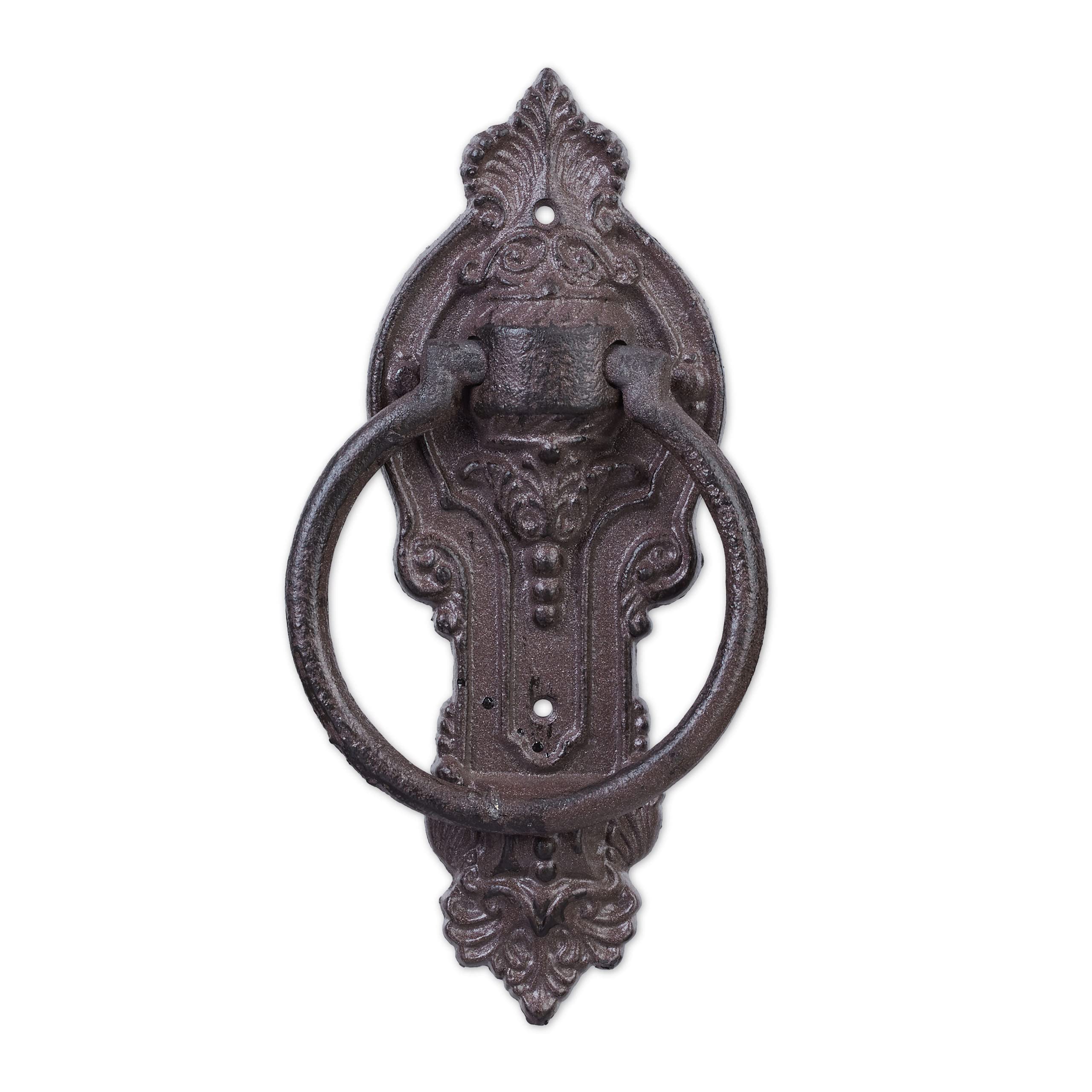 Relaxdays Antique Knocker, Cast Iron, Embellished Knocking Ring, For Front Door, HxWxD: 25.5 x 10.5 x 2.5 cm, Brown,10029005