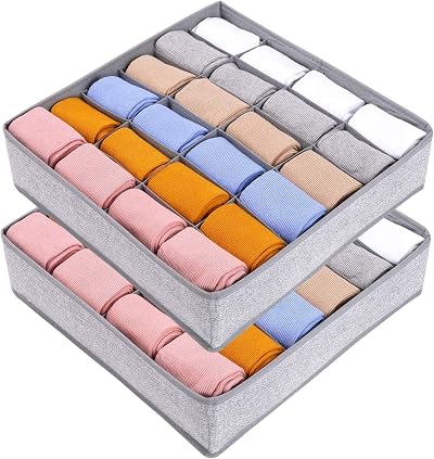 Joyoldelf 24-Cell Drawer Organisers 2 Pack Collapsible Wardrobe Organisers