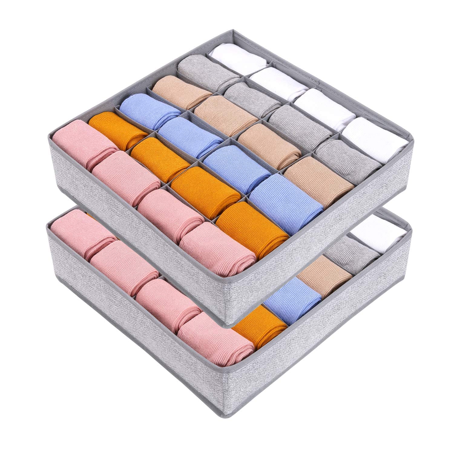 Joyoldelf Drawer Organisers Dividers 2 Packs Wardrobe Organiser, 24 Cell Collapsible Closet Cabinet Organizer Underwear Storage Boxes for Storing Socks, Bra, Handkerchiefs (Hemp ash)