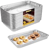 50 Pack Aluminum Pans, 12.7 x 8 in, Disposable Cookie Sheets Baking Pans | Aluminum Foil Resists Tearing And Can Be Washed For Reuse, Shallow Trays Fit Cakes, Brownies, Pizza, Cookies, Freezer Dough