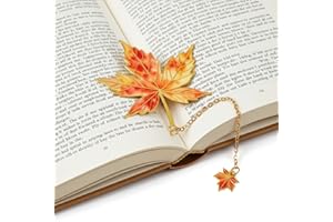 Red Maple Leaf Metal Bookmark with Chain - Enamel Canadian Souvenir Gift for Book Lovers, Teachers, Mom & Colleagues - Gold T