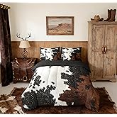jejeloiu Cow Fur Print Comforter Set with Sheets 7 Piece Queen Size Cowhide Bedding Set for Kids Boys Girls Farmhouse Bed in a Bag Western Farm Animal Skin Room Decor Soft Lightweight Microfiber
