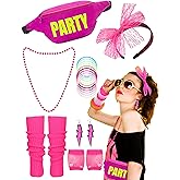80s Accessories for Women Lace Headband Earrings Necklace Bracelet Gloves Leg Warmers Pack for 80s Outfit Party Set