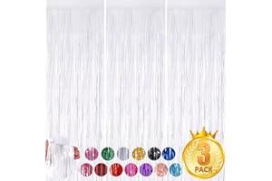 FORLVWOON 3Pack White Party Streamers 3.3x8.3 Feet Metallic Foil Fringe Curtains Tinsel Door Streamers Photo Booth Photoshoot Decor Anniversary Engagement Birthday Wedding New Year Christmas Party Decorations