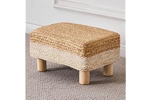 Cpintltr Foot Stool Ottoman Rectangular Footrest Pouf Ottomans Natural Seagrass Footstool with Wooden Legs Hand Weave Step Stool for Living Room Bedroom Entryway White