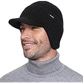 Wmcaps Winter Beanie with Brim and Ear Flaps, Outdoor Warm Fleece Lined Knit Hat Stocking Caps for Men Women