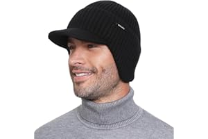 Wmcaps Winter Beanie with Brim and Ear Flaps, Outdoor Warm Fleece Lined Knit Hat Stocking Caps for Men Women