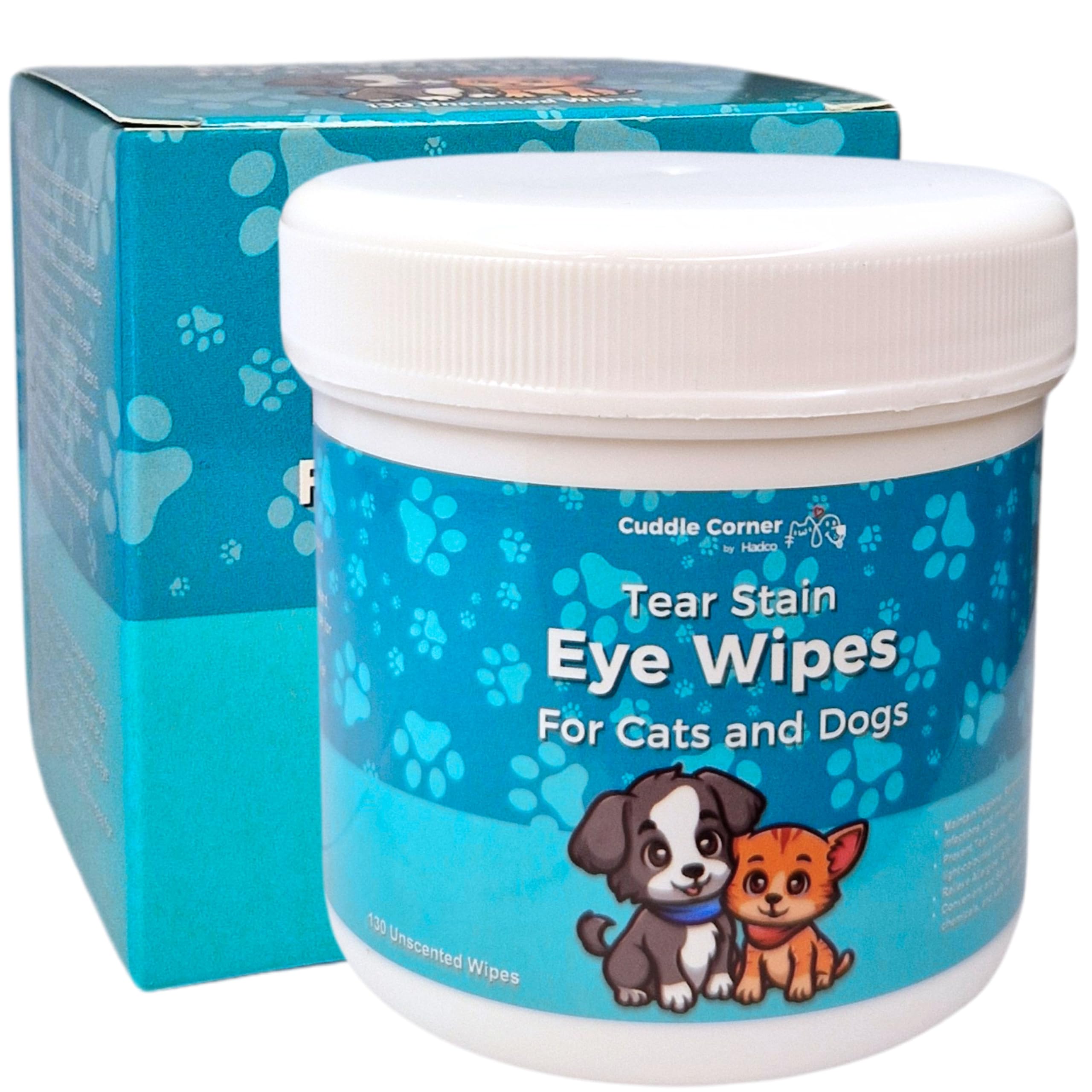Cuddle Corner Pet Eye Wipes – 130 Tear Stain Remover Wipes for Dogs, Cats & Small Pets – Unscented, Pre-Moistened, Soft & Gentle Eye Cleaning Wipes for Daily Grooming