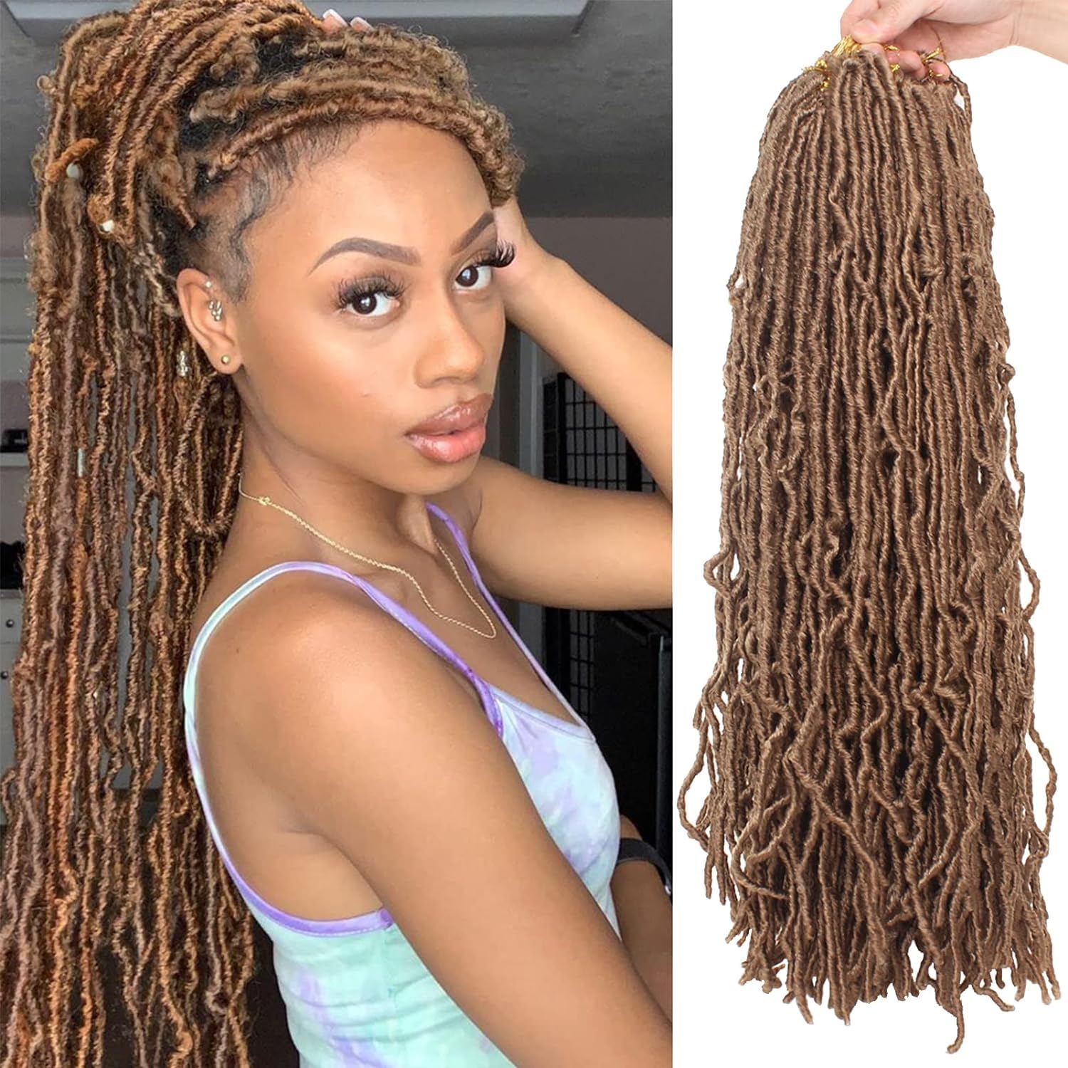 Xtrend 7 Packs 18 Inch Nu Faux Locs Pre looped Crochet Hair Synthetic Braids Hair Natural Wavy Dreadlock Braids Hair Extensions 12strands/pack 27#
