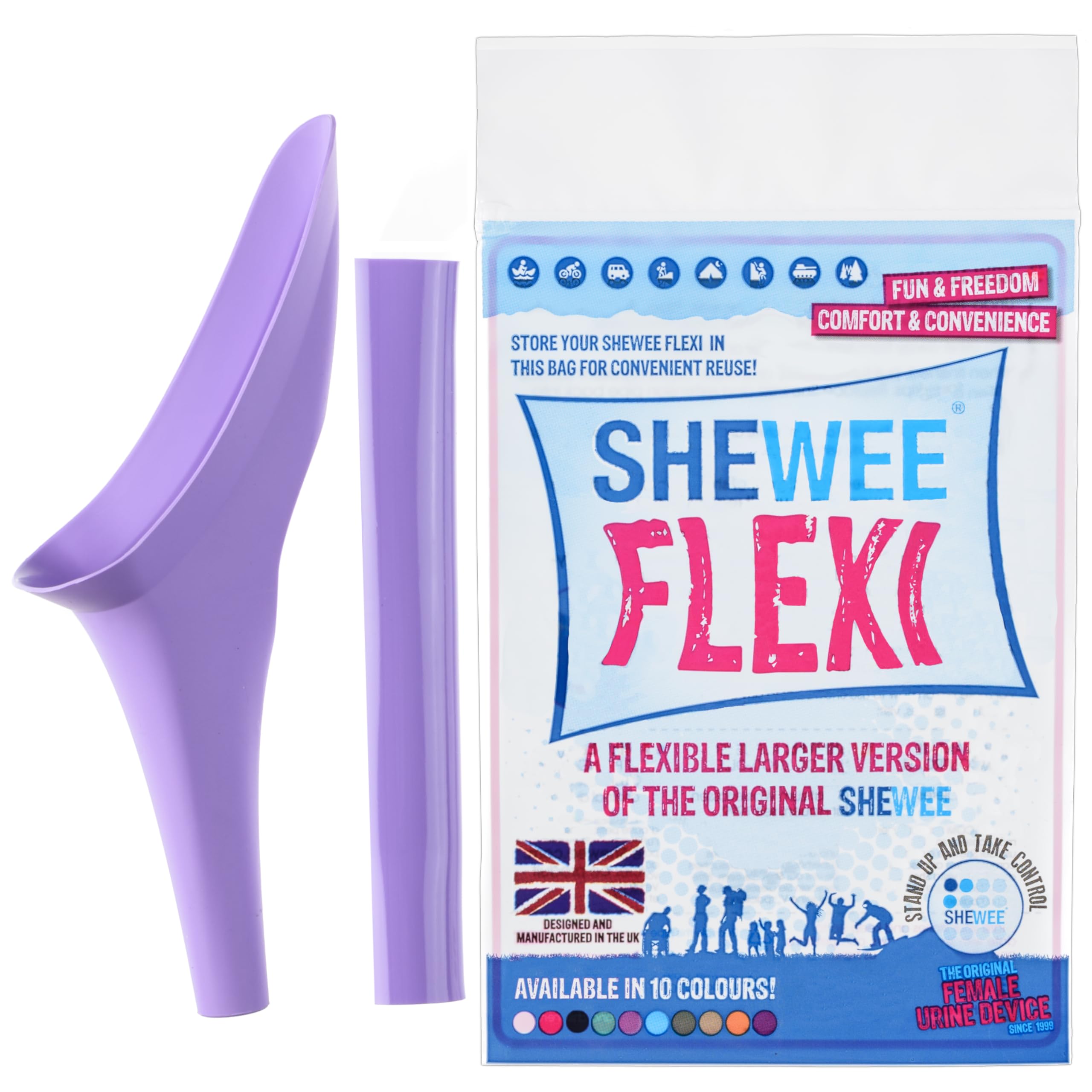 SHEWEE Flexi Female Urinal – Made in the UK – Flexible, Reusable & Portable Urination Device. Festival, Camping, Car, Hiking Essentials for Women. Stand to Pee Device W/Extension Pipe