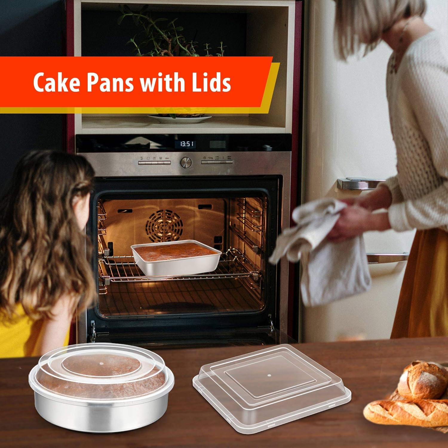 TeamFar Bakeware, Stainless Steel Bakeware Set with Baking Sheet and Rack, Lasagna Pan with Lid, Square & Round Cake Pan with Lid, Muffin Pan & Loaf Pan, Pizza Pan, Healthy & Dishwasher Safe: Kitchen & Dining