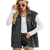 Huaqiao Womens Denim Vest Mid long Jacket Jean Sleeveless Vest with Pockets