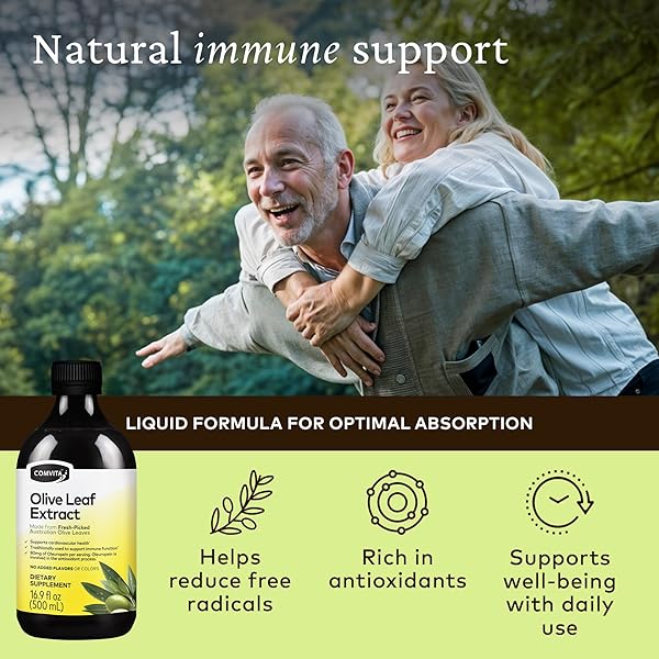 COMVITA OLIVE LEAF EXTRACT LIQUID – IMMUNE SUPPORT SUPPLEMENT WITH OLEUROPEIN, LIQUID EXTRACT DROPS, NATURAL SOURCE OF ANTIOXIDANTS – 16.9 FL OZ