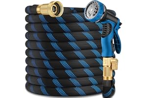 LINQUO 75 ft Expandable Garden Hose - 2024 New Upgraded Water Hoses 75 ft with 10 Pattern Spray Nozzle, 3/4 Solid Brass Connectors, Retractable Innovative Materials - New Flexible Expanding Hoses