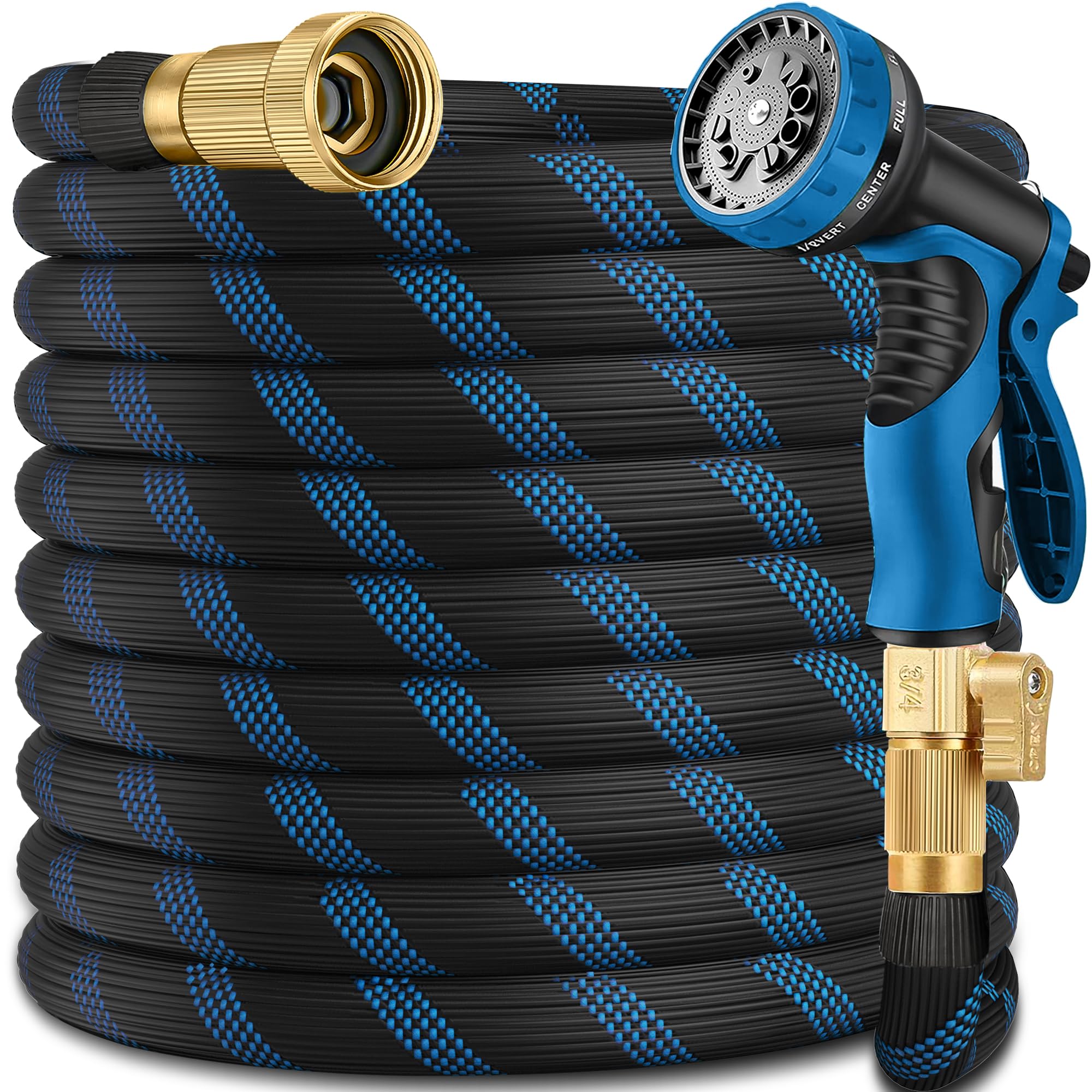 Photo 1 of 100ft Garden Hose - Water Hoses w/10 Function Spray Nozzle, 2025 New Superior Strength Flexible Hose, 3/4" Brass Connectors- Leakproof Lightweight Water Pipe for Gardening(Blue Black)