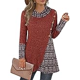 Miusey Women's Cowl Neck Pullover Sweaters Lightweight Long Sleeve Tunic Sweatshirts Asymmetric Hem Knit Sweater
