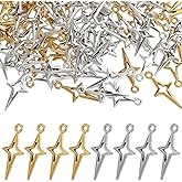 200 Pcs Star Charms Small Metal Hollow Four-pointed Star Charms Gold Silver Pendant Charm Jewelry Making Connecting Accessories for DIY Bracelet Necklace Earring Craft Supply Christmas Decoration