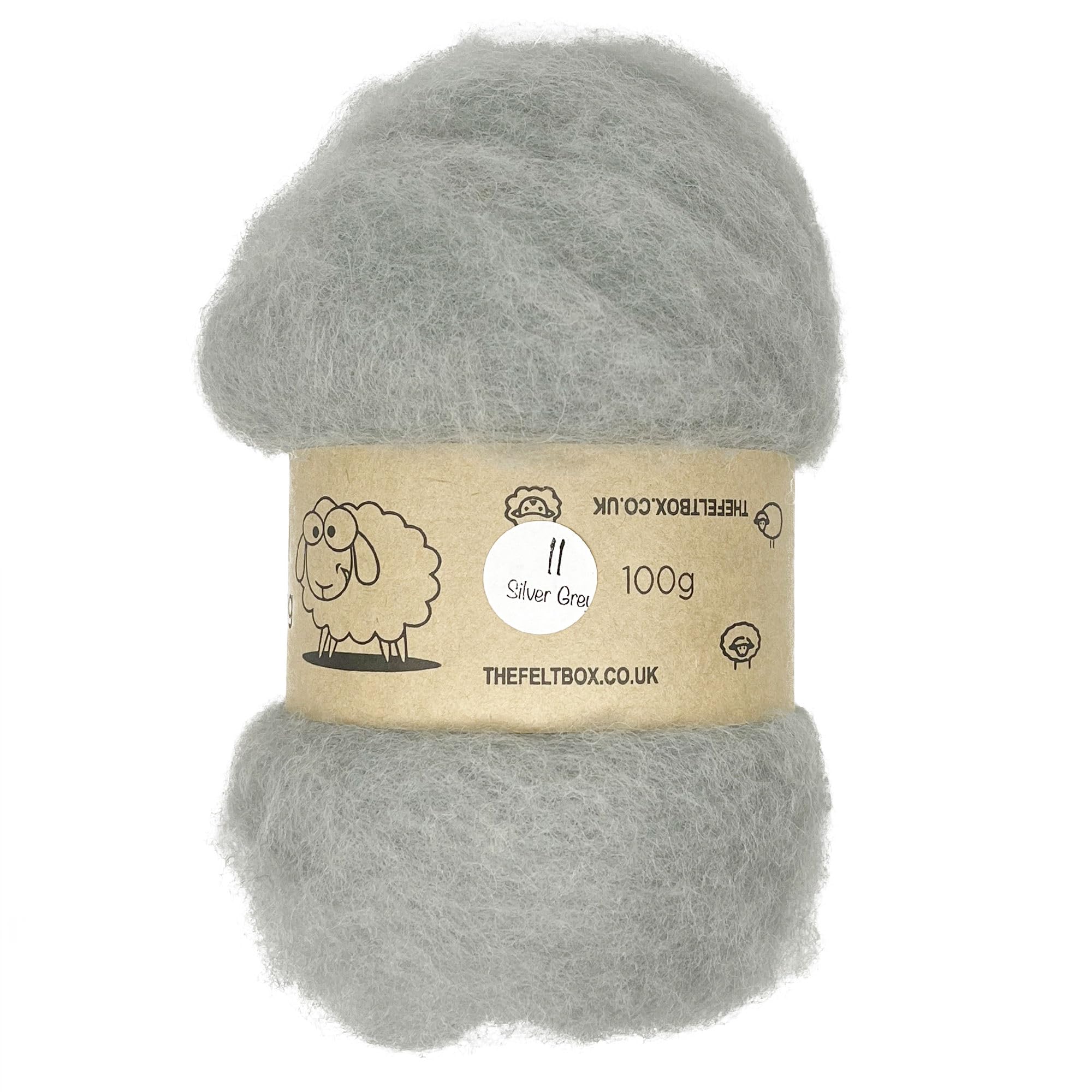 The Felt Box Needle Felting Wool 100g – Silver Grey Shade #11 – Carded Batt with Short Coarse Fibres (~27 Microns) – NZ Sheep Wool for Needle Felting Core & Finish Wet Felting Spinning & Crafts