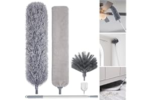 WLICH Dusters for Cleaning,Feather Duster with ExtensionPole, Cobweb Brush, Retractable Gap Dust Cleaner Up to 100'', Bendable Washable Feather Duster for Cleaning Ceiling Chandelier,High Ceiling,Furniture