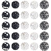 Cheriswelry 100Pcs Rhinestone Beads 10mm Round Chunky Disco Ball Beads Black White Polymer Clay Spacer Bead for DIY Craft Bracelet Earring Necklace Jewelry Making