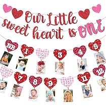 Amazon.com: Valentine's Day 1st Birthday Photo Banner Our Little ...