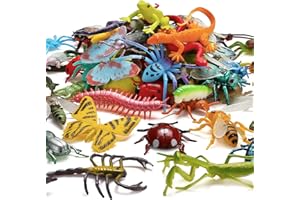 VALEFORTOY 73 Pack Plastic Fake Mini Bugs Set, Realistic Insects Toy for Kid, Colorful Assorted Play Bug for Children Toddler, Education Insect Themed Party, Gift for Halloween Goody Bag Filler Cupcake Topper