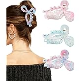 4.3" Acrylic Bow Hair Clips for Women Cute Bow Claw Clip 3PCS Large Hair Claw Clips for Thick or Long Hair Bows (Pink + Blue)