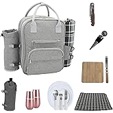 Truvelli Picnic Backpack for 2 with Blanket – 12-in-1 Insulated Picnic Basket Backpack Set with Wine Holder, Cutlery & Cheese Board – Luxury Picnic Back Pack for Couples, Outdoor Adventures, Gray